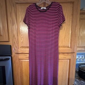 Michael Kors Pink and Black Striped Midi Dress